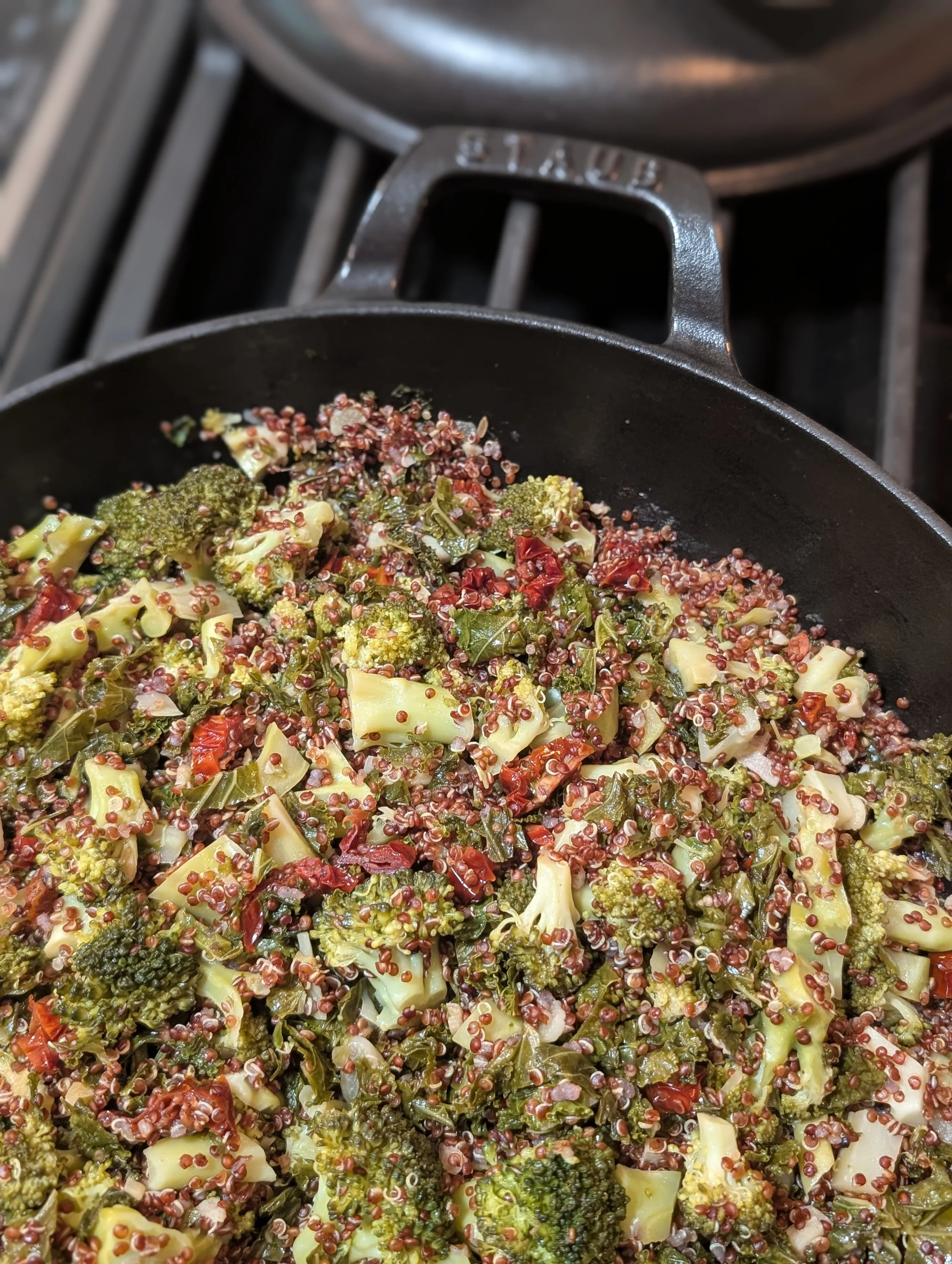 Zesty, Garlicky Broccoli &amp; Kale with Red Quinoa and Sundried Tomatoes