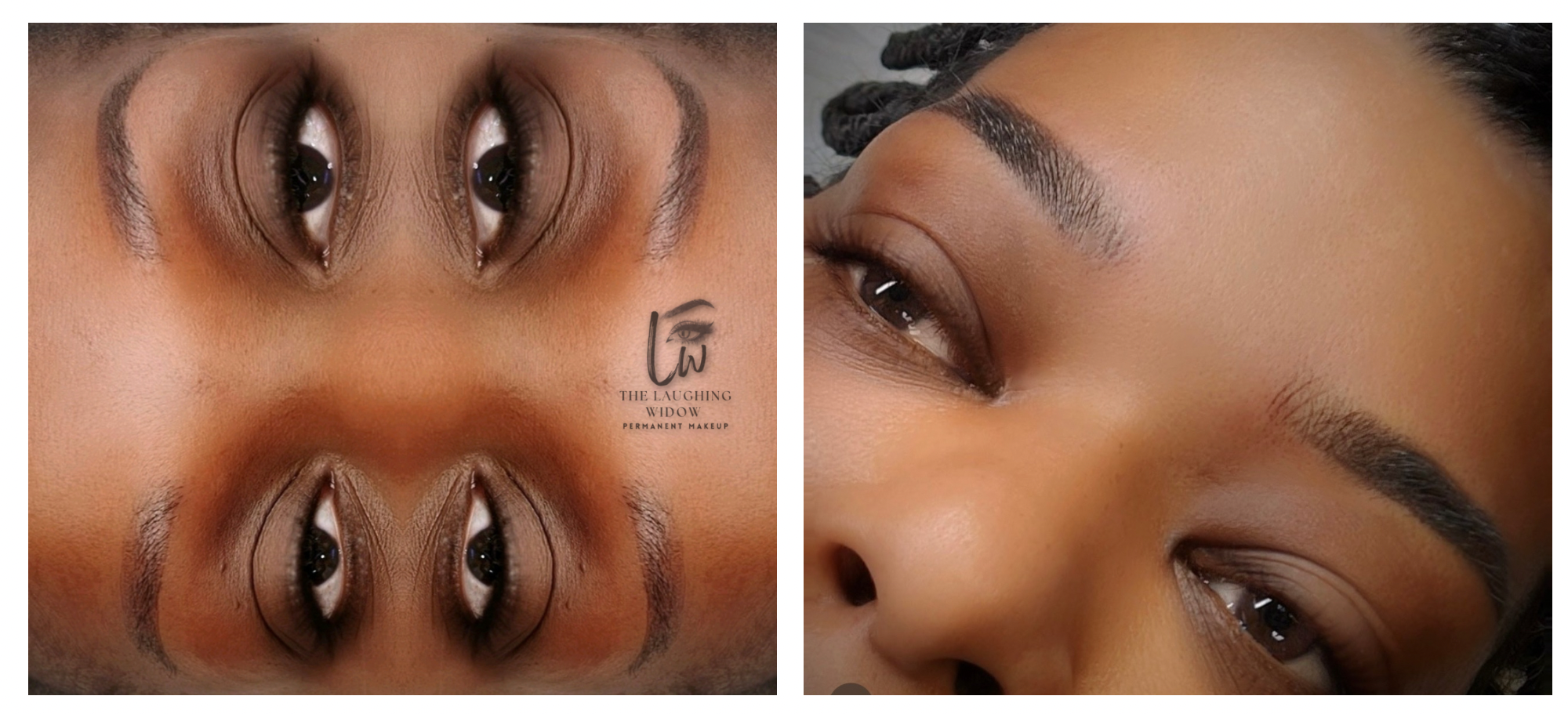 permanent makeup powder brows on melanin rich skin demonstrating proper pigmentselection and natural healed brow results