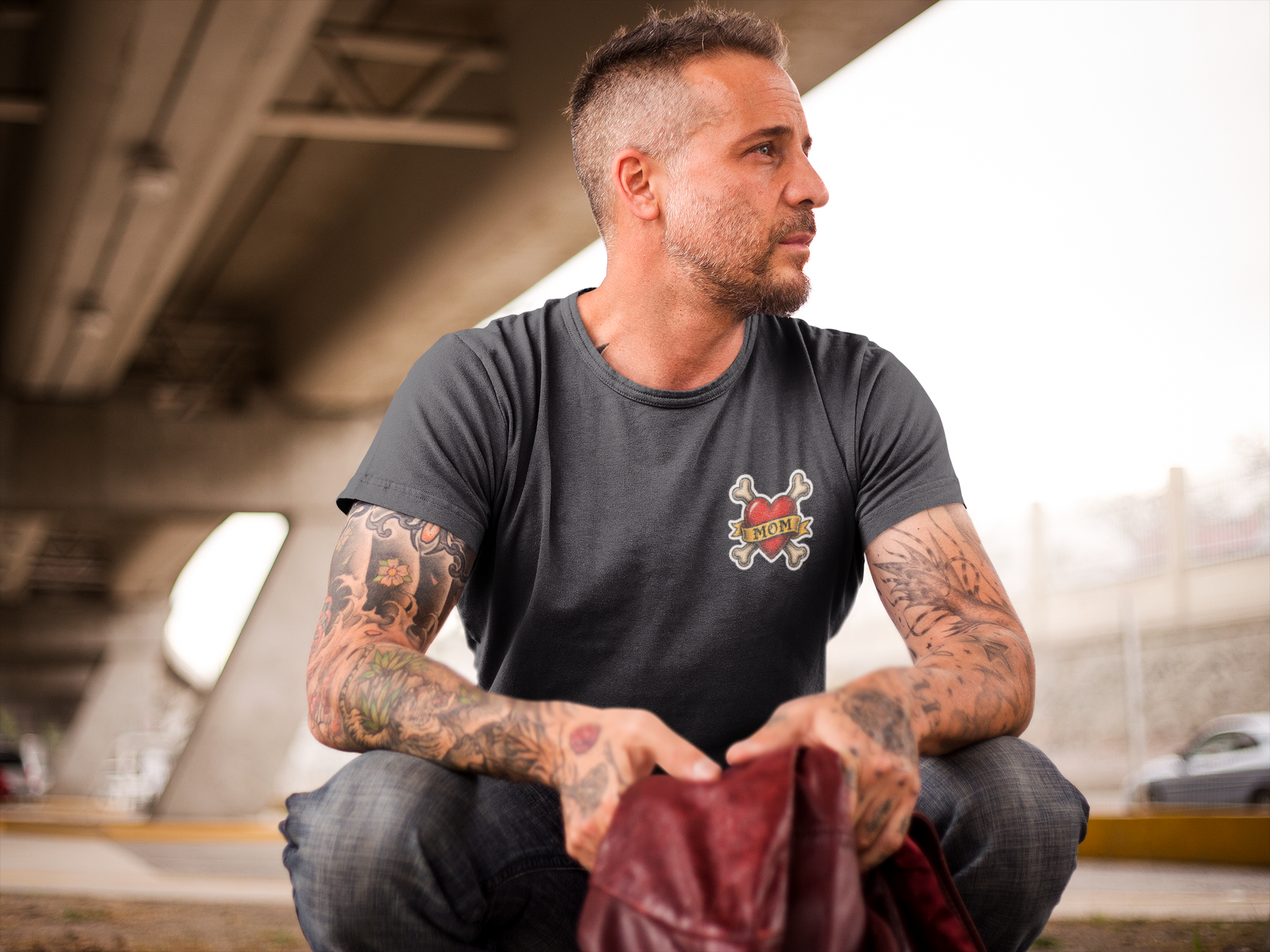 lifestyle-t-shirt-mockup-front-dark heathered-grey-man-wearing-porkchop-cartel-tattooed-frenchie-with-mom-heart.png