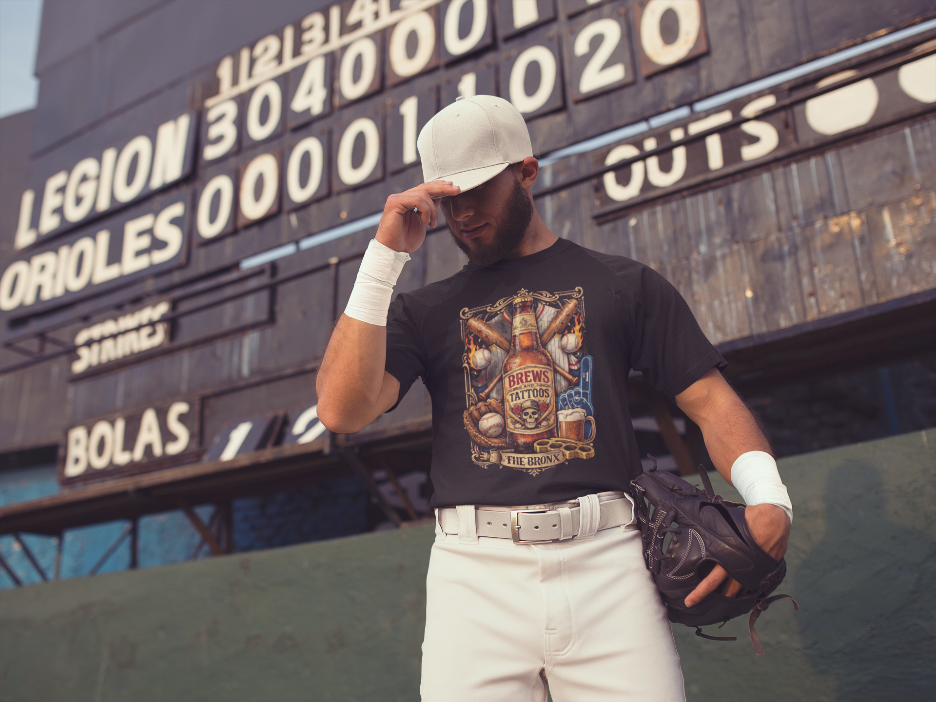 baseball-pitcher-near-scoreboard-wearing-brews-and-tattoos-t-shirt-lifestyle-brass-knuckles-ink.png