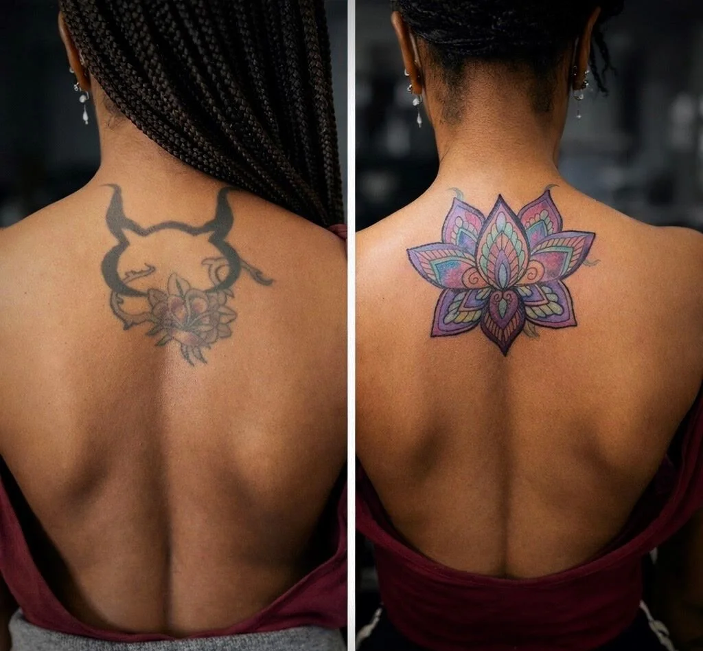 Before and after of tattoo cover up