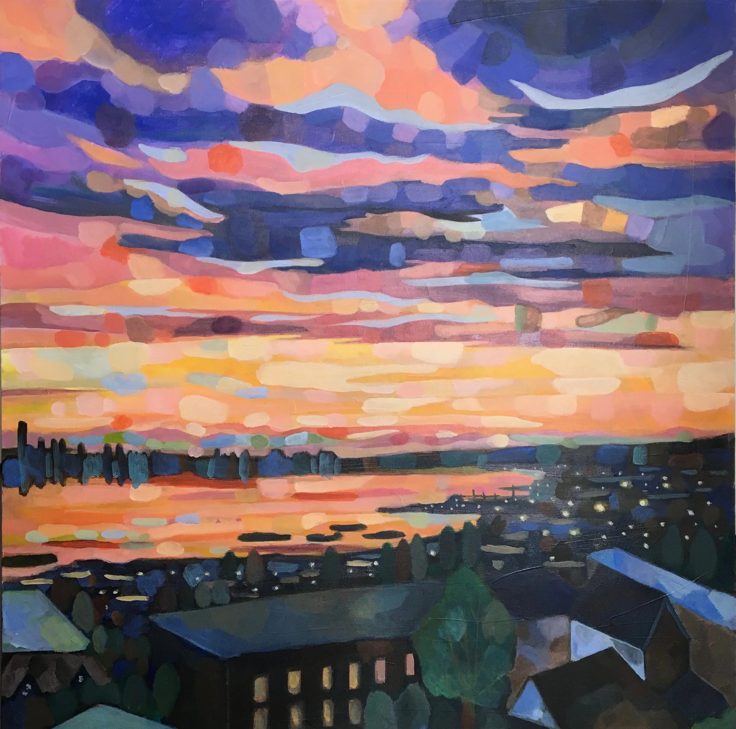 🔴 Woven Lights, 24"x24", Acrylic on Canvas, SOLD