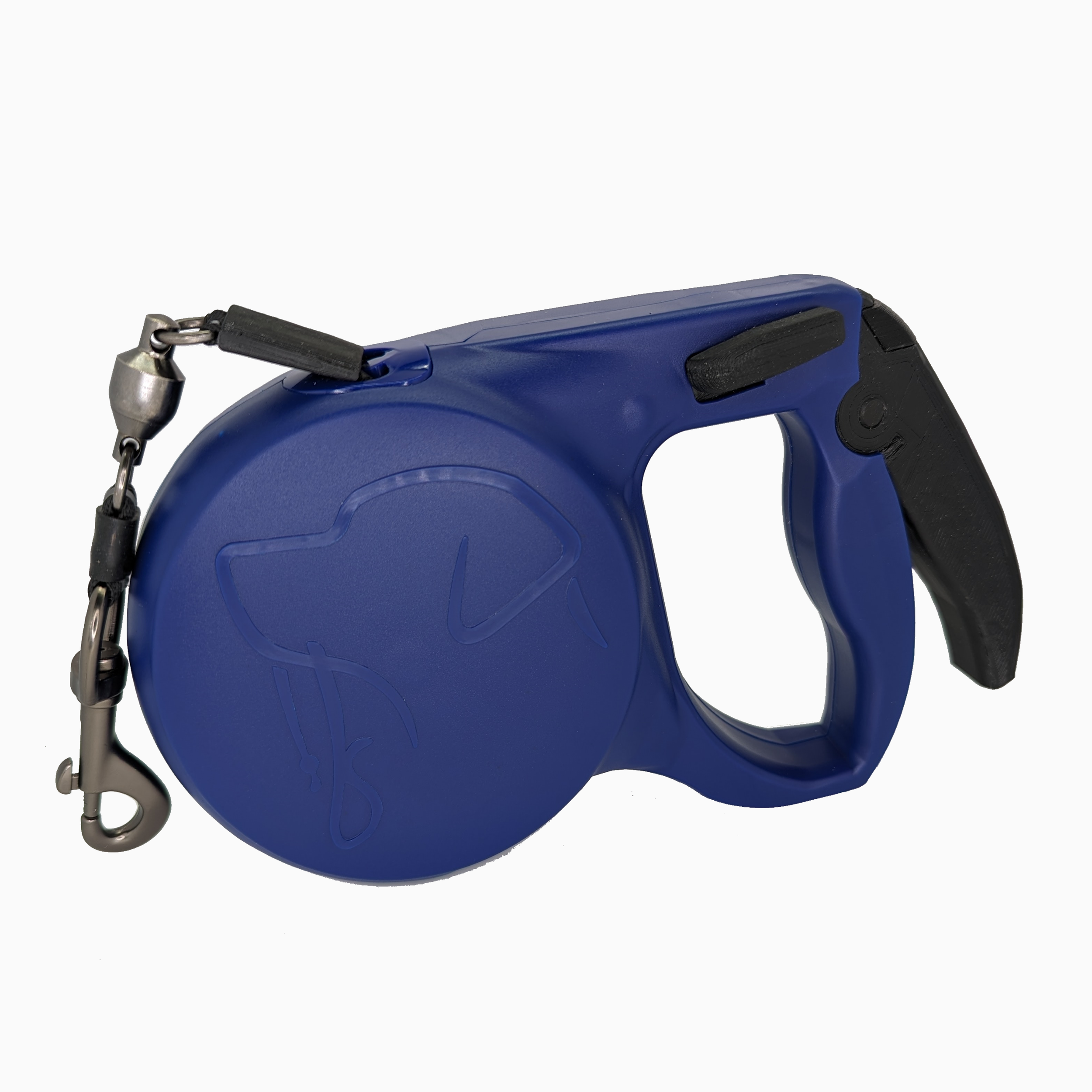A Medium Alpha Leash in deep blue with black details.