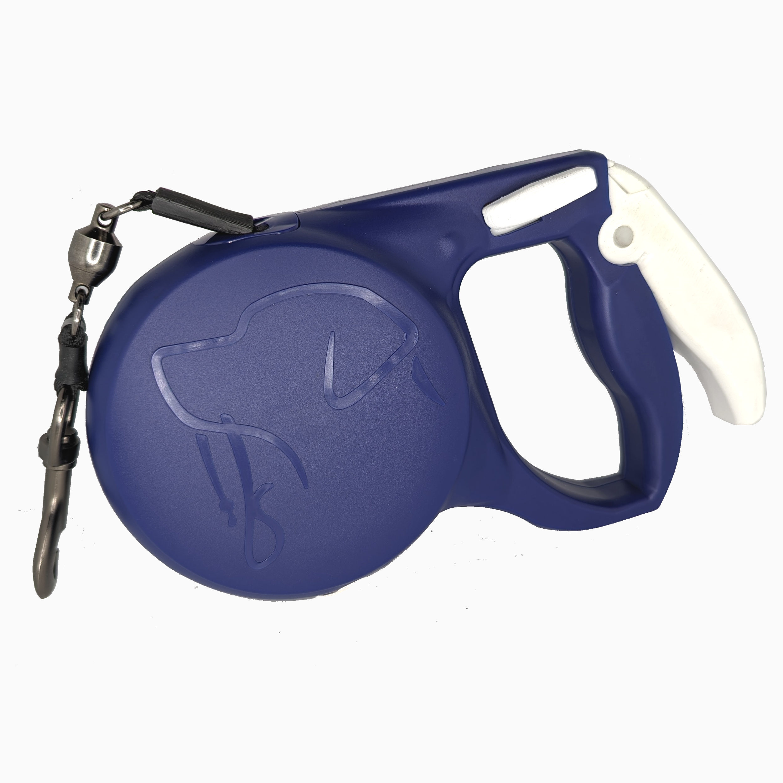 Side profile of a Medium Alpha Leash in deep blue with white details.