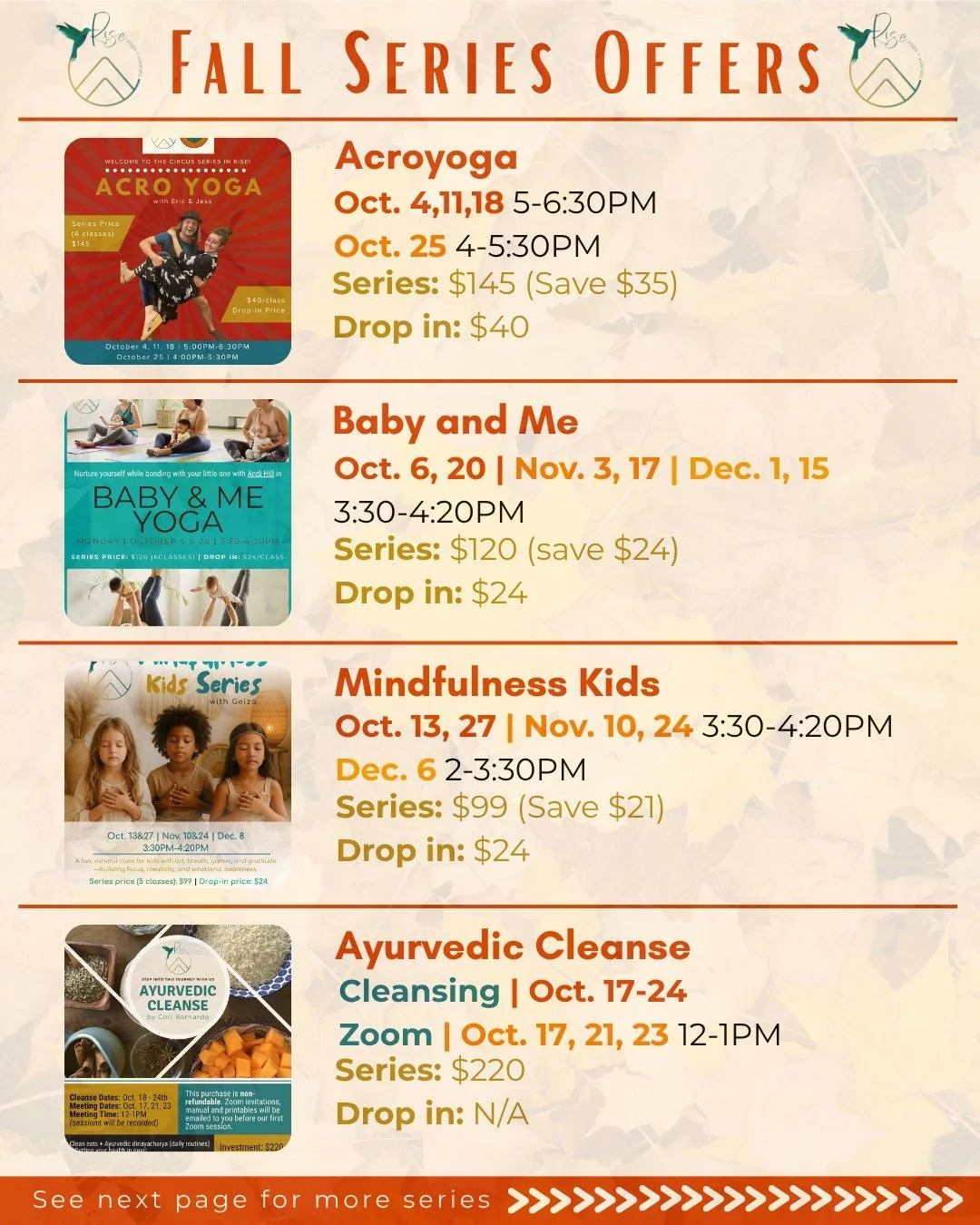 ✨ Swipe to explore our Series offerings! ✨

You can drop into any class that calls to you, or bundle the whole series and save. 💛

We&rsquo;re so excited to share these experiences with you&mdash;come flow, grow, and rise with us this season. 🌿

🔗