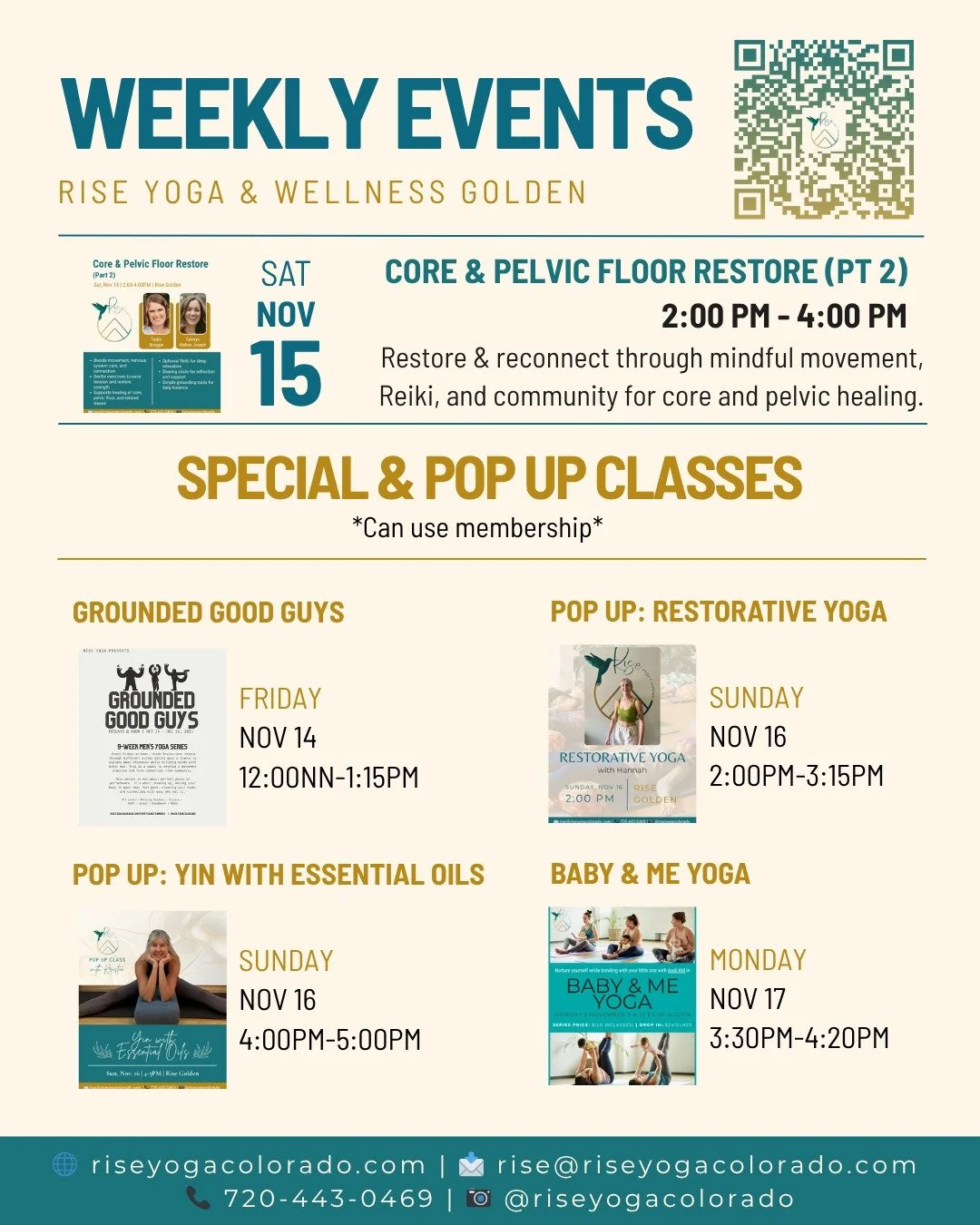 Swipe through to see Rise special events &amp; special classes happening this weekend through Monday! ➡

✨ Special Event
❣ Core and Pelvic Floor Restore: Part 2

✨ Special Classes (can use membership)
❣ Grounded Good Guys: Vinyasa Flow Series (Equani