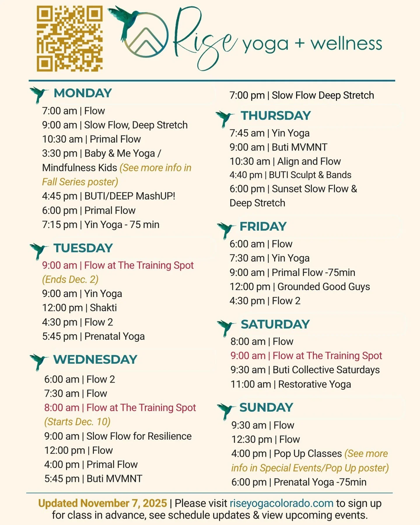 Flow with us at Rise Yoga &amp; Wellness Studio + The Training Spot! Find your breath, your balance, and your people. 🍃

✨ Whether you&rsquo;re craving a slow, mindful flow or an energizing movement practice, there&rsquo;s a class waiting for you.

