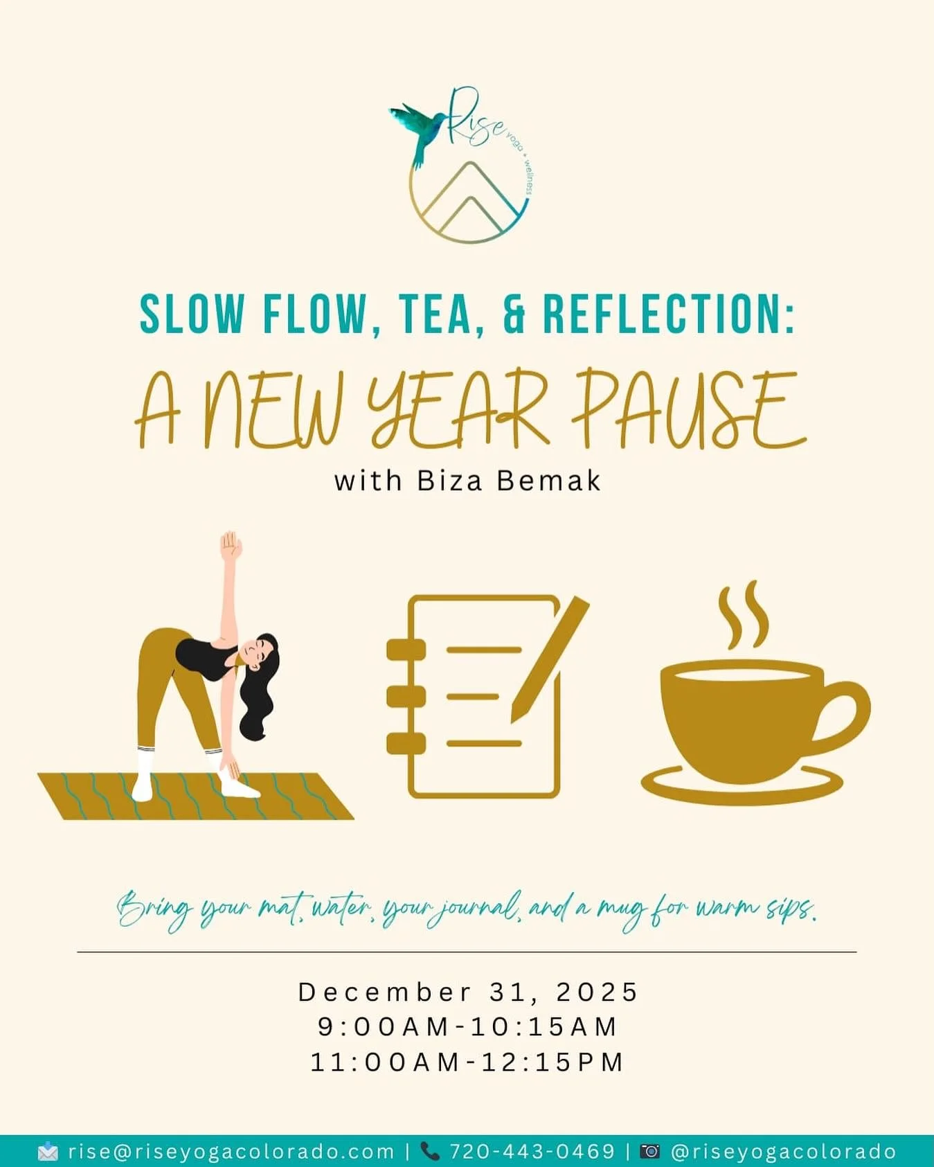 Since our 9AM class is fully booked and demand is high, we&rsquo;re adding an 11AM for December 31st class&mdash;all in support of your wellness. ✨

Click link in bio to reserve your spot now! 🫶

#riseyogacolorado #risegolden #riseyogaandwellness #n