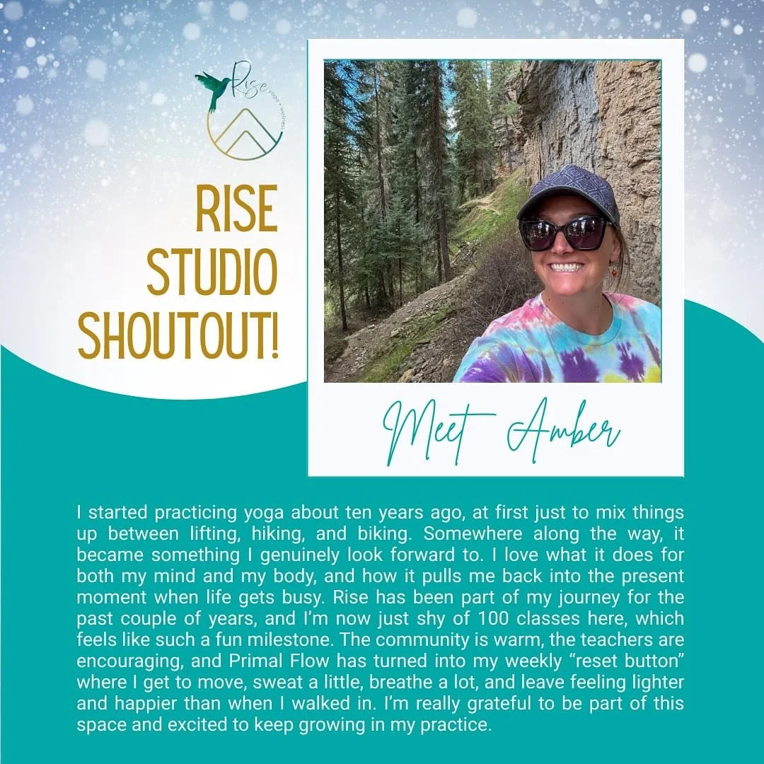 Shout out to Amber Glenn from our Rise Golden studio!

"I started practicing yoga about ten years ago, at first just to mix things up between lifting, hiking, and biking. Somewhere along the way, it became something I genuinely look forward to. 