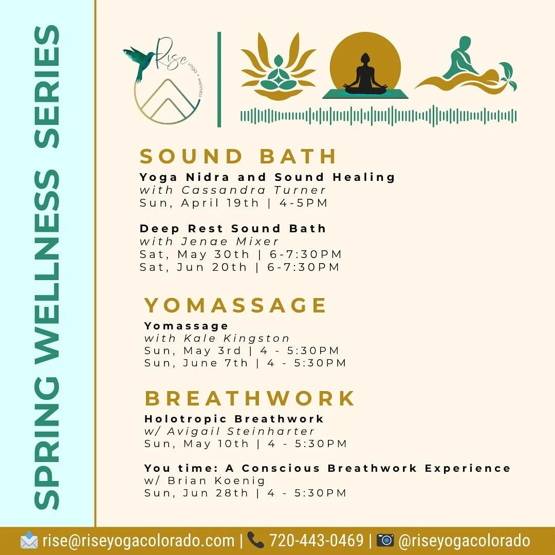 Welcome the season of renewal with our Rise Spring Wellness Series 🌿

This spring, we&rsquo;re offering a thoughtfully curated lineup of experiences designed to help you rest, restore, and reconnect&mdash;from deeply calming Sound Baths, to nurturin