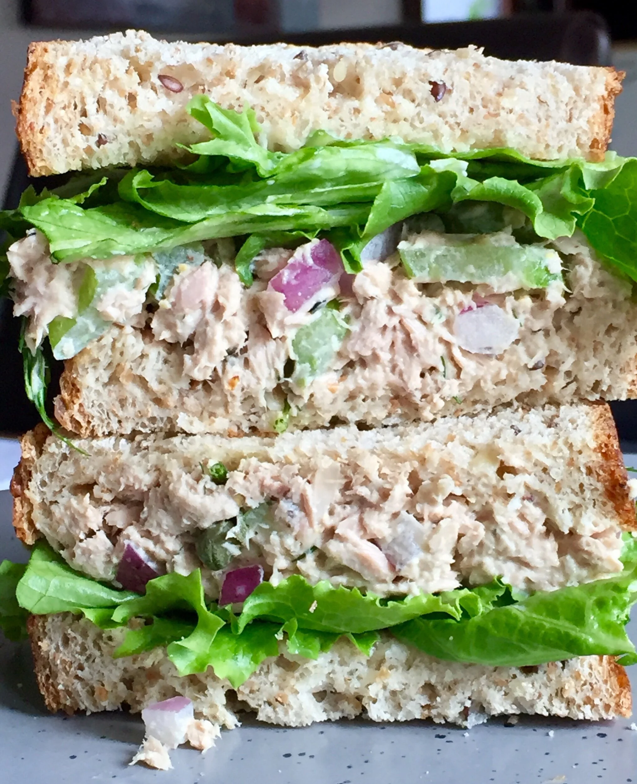 Here served on toasted multigrain sourdough with fresh green leaf lettuce.