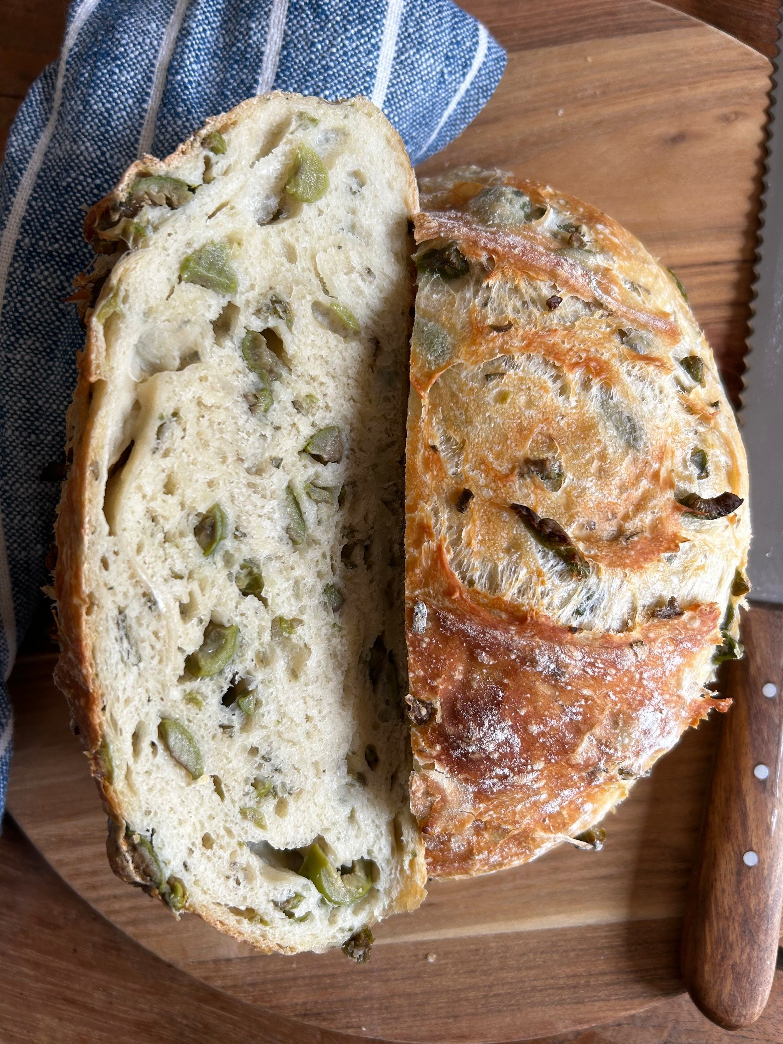 Green Olive & Rosemary Artisan Bread | harvestandnourish.com