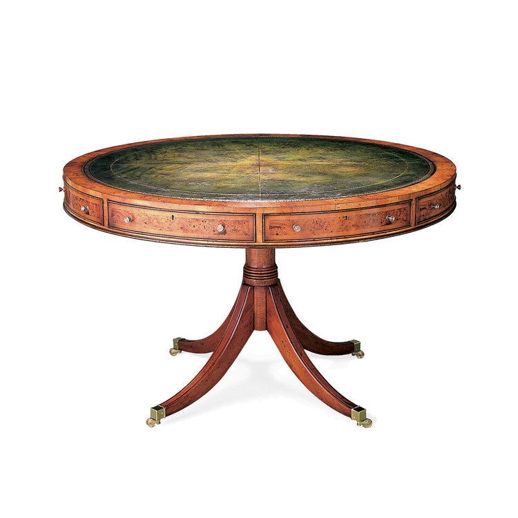 Drum Table with Tooled Leather Top