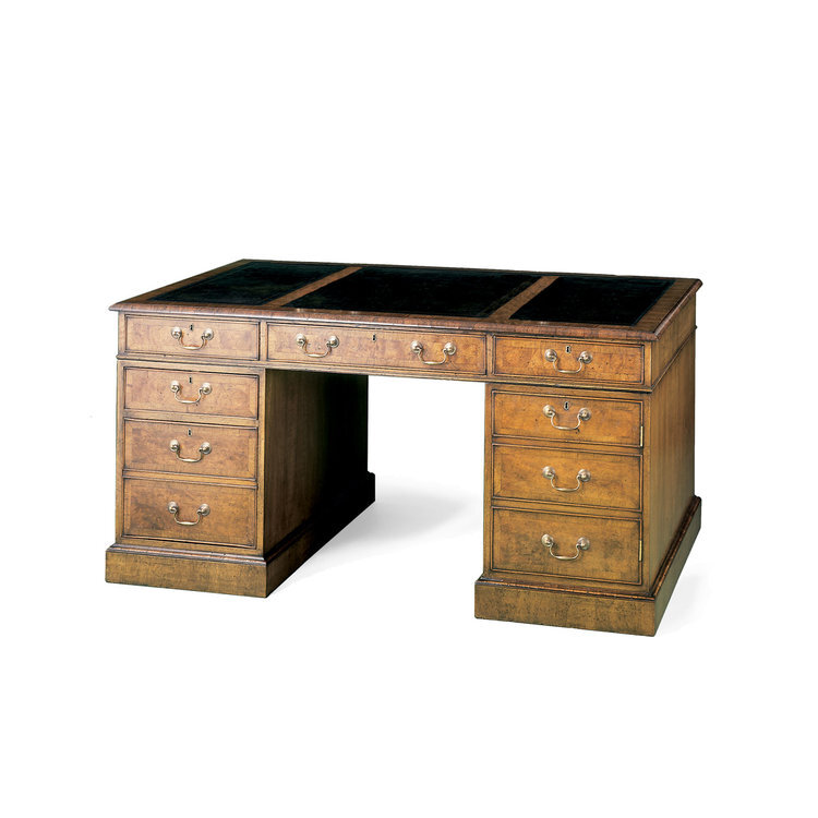 Pedestal Desk with Cross Grain Molding and Leather Top