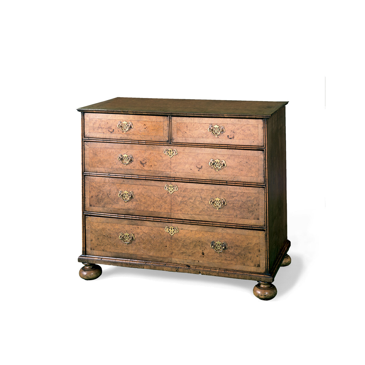William & Mary Style Chest with Bun Feet and Cross Grain Moldings