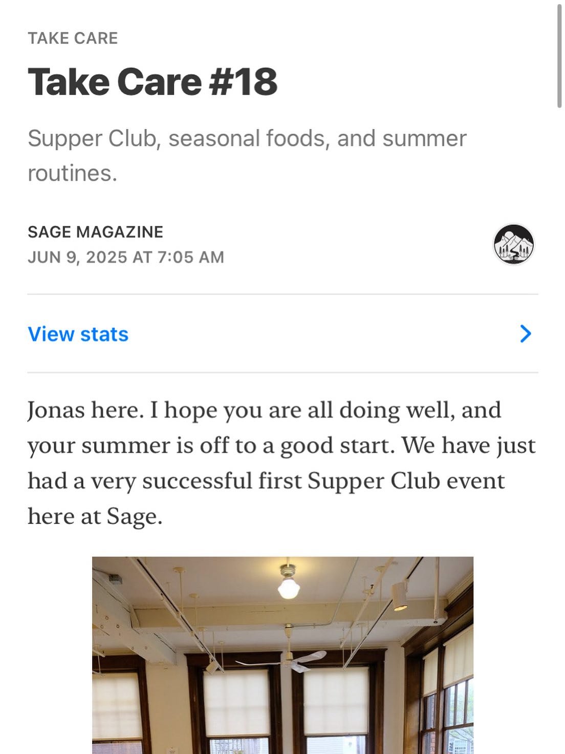 Jonas writing about the Sage Supper Club and new routines emerging for summer. 

Now out on our Substack! 🍴Linked in bio.