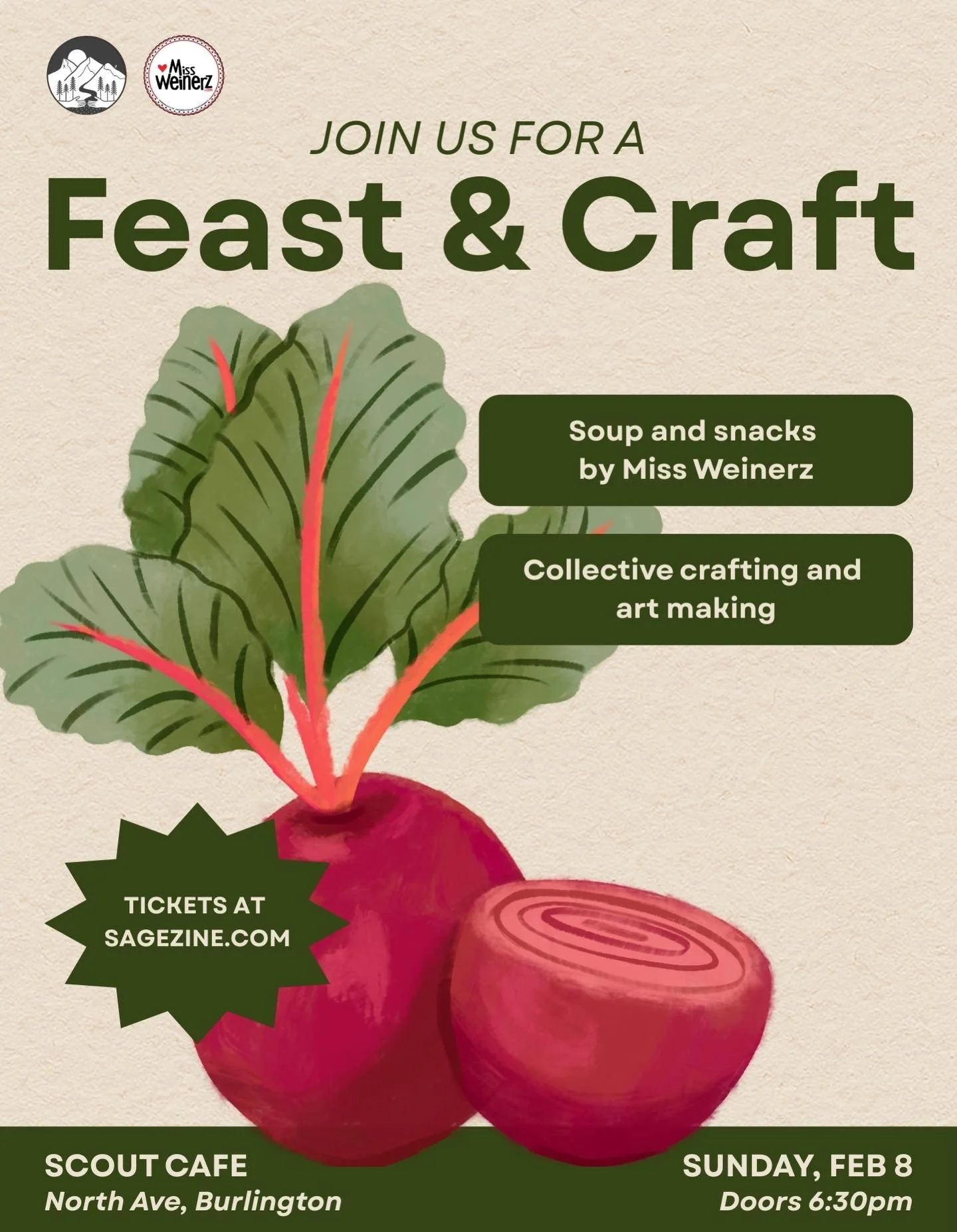 Breaking bread and building community.&nbsp;⭐️

Gather with us for a winter evening around a shared dinner table with snacks and soup by @missweinerz, and collective art making and crafting.

Sunday, February 8th at @scout.vt in the North End. Doors 