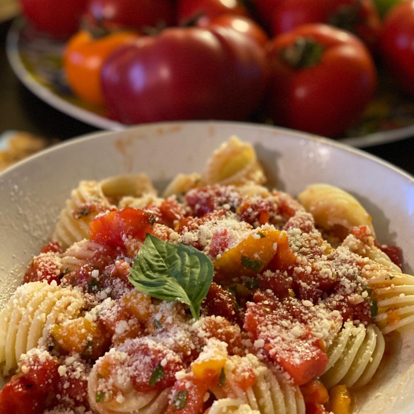 Summer Pasta Tradition. I wait all year for this single dish with these magical tomatoes.  @rosannaspastashop and @jimbosnaturally #dryfarmtomatoes #allorganic  #chefali #girlscouts #cookingwithkids
