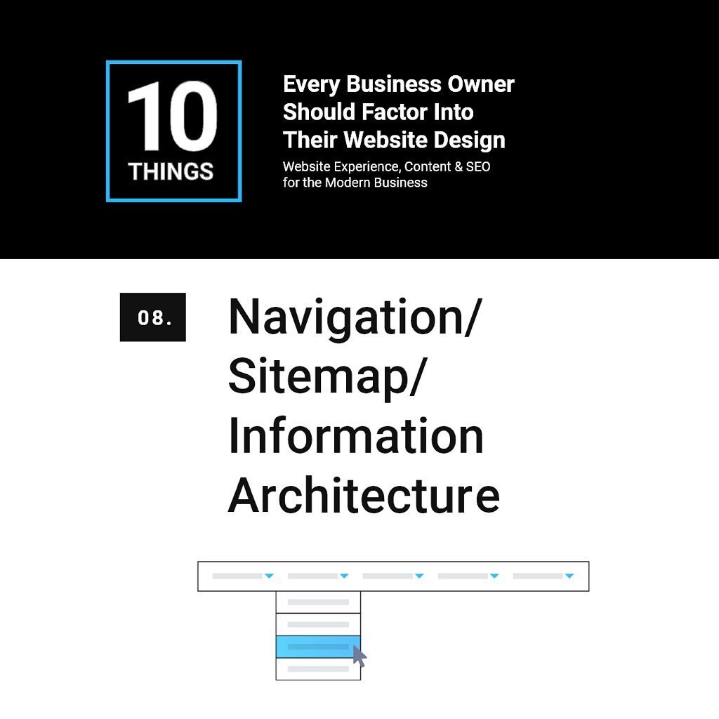 This week in our series 𝟏𝟎 𝐓𝐡𝐢𝐧𝐠𝐬 𝐄𝐯𝐞𝐫𝐲 𝐁𝐮𝐬𝐢𝐧𝐞𝐬𝐬 𝐎𝐰𝐧𝐞𝐫 𝐒𝐡𝐨𝐮𝐥𝐝 𝐅𝐚𝐜𝐭𝐨𝐫 𝐈𝐧𝐭𝐨 𝐓𝐡𝐞𝐢𝐫 𝐖𝐞𝐛𝐬𝐢𝐭𝐞 𝐃𝐞𝐬𝐢𝐠𝐧, we go over 𝘯𝘢𝘷𝘪𝘨𝘢𝘵𝘪𝘰𝘯/
𝘴𝘪𝘵𝘦𝘮𝘢𝘱/𝘪𝘯𝘧𝘰𝘳𝘮𝘢𝘵𝘪𝘰𝘯 𝘢𝘳𝘤𝘩𝘪𝘵𝘦𝘤𝘵𝘶𝘳?