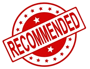 Red stamp with the word "RECOMMENDED" inside a circle of stars.