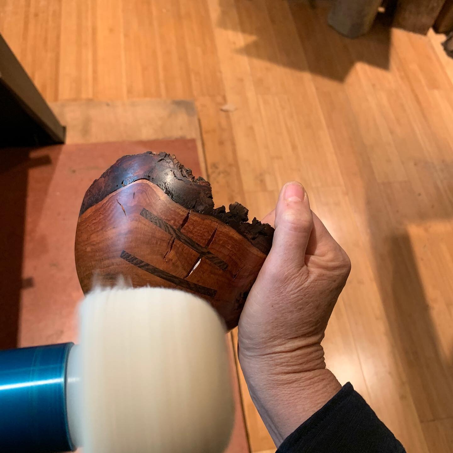 Spent the last couple days buffing out bowls. Bioshield, the finish I use, has waxes that are aided by a good buffing into the wood. Then I buff on a coat of Carnuba which I think helps w/ fingerprints and dusting.