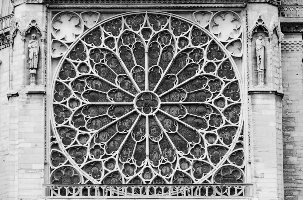 Sacred geometric rose window demonstrating proportion and resonance, key principles within the Messuti framework of invisible architectural order.