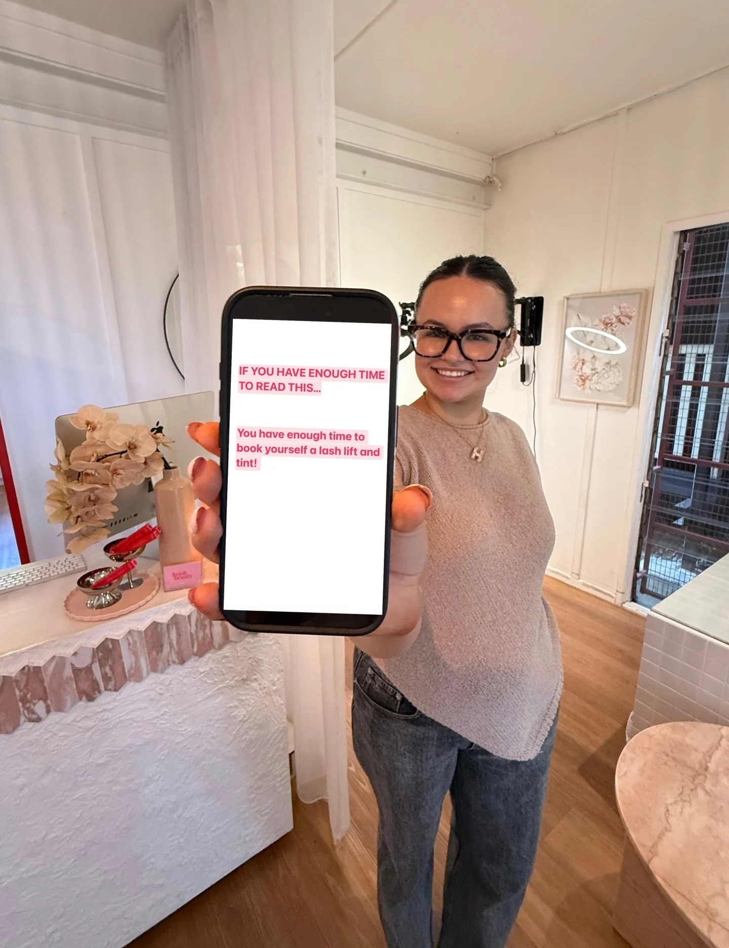 A simple reminder that your lash appointment can fit into your week more easily than you think. Fresh, lifted lashes are only one booking away.