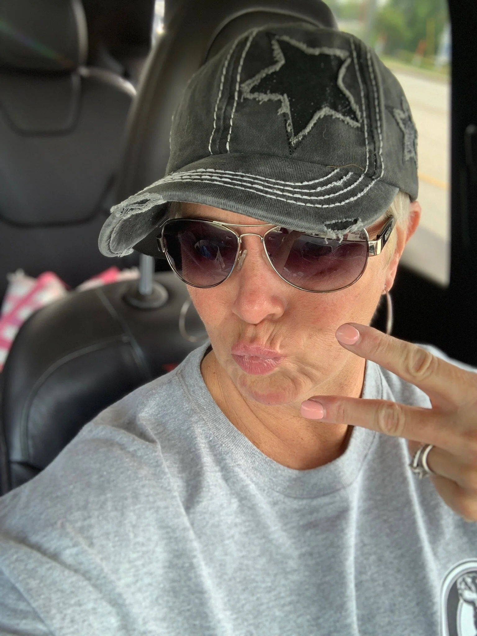 Grey Distressed Glittery Star Baseball Cap