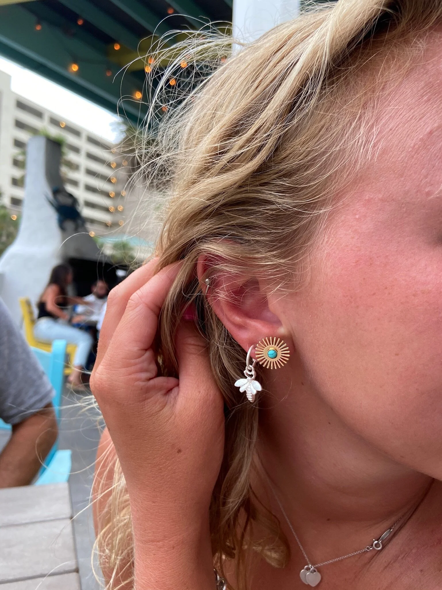 Bee Huge earrings and Large Sun Studs