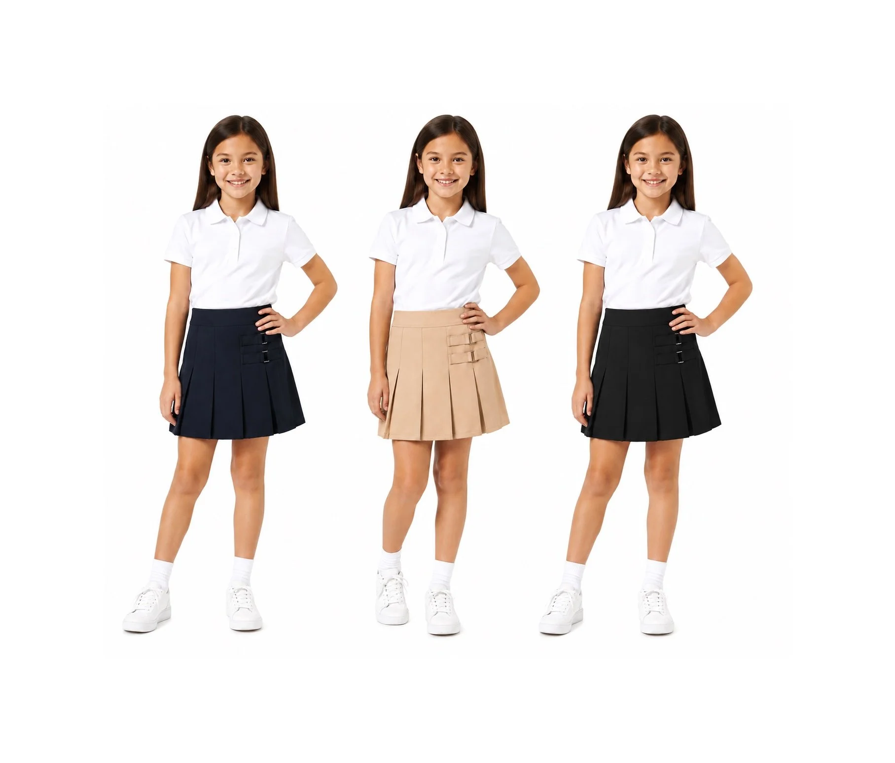 Nelson Uniform Girls Adjustable Waist Pleated Front Two-Tab Skort