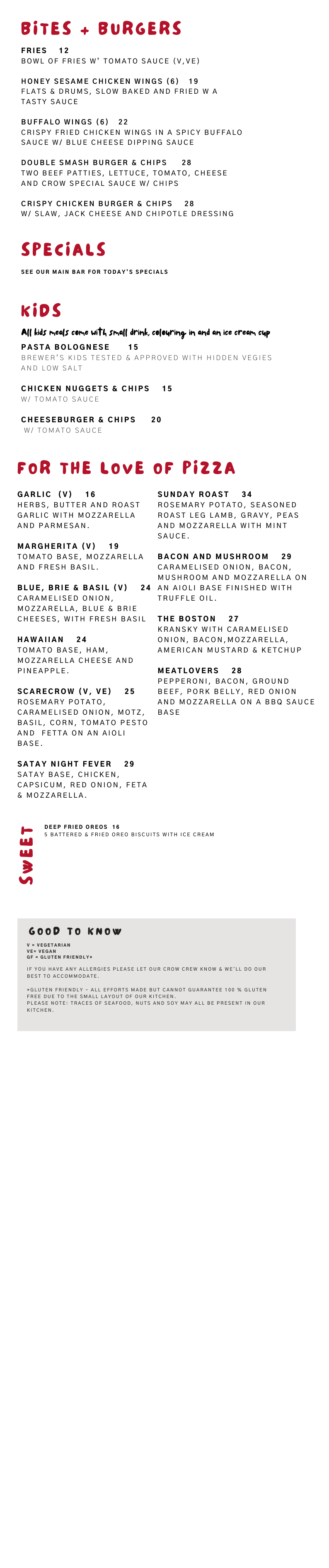 Kitchen Menu — Thirsty Crow Brewing Co.