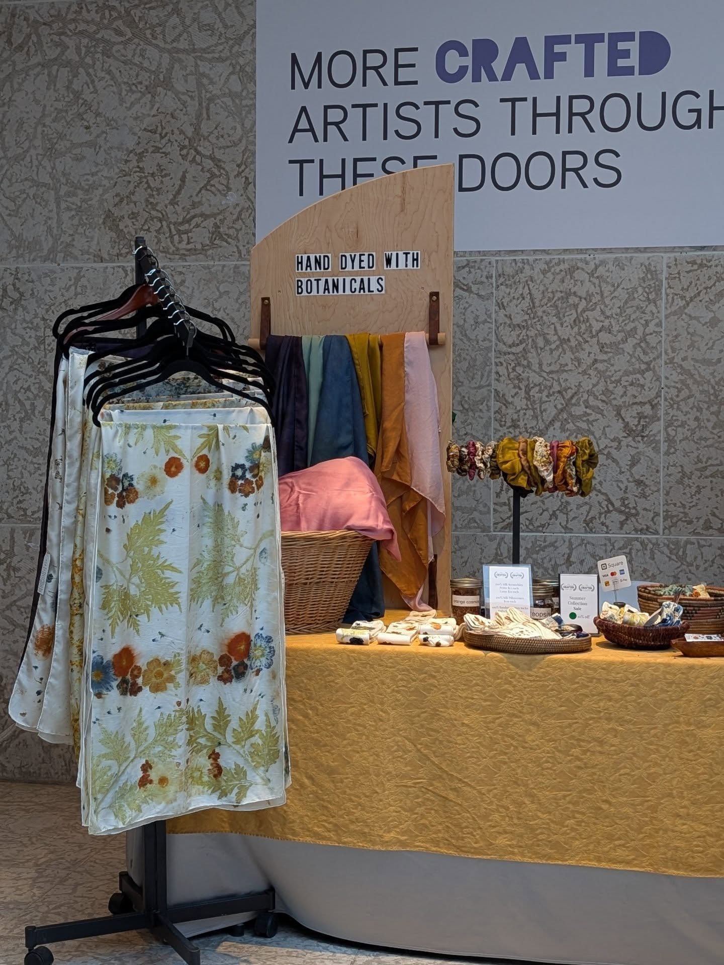 @craftedshowandsale is now open! See you at @wag_ca all weekend for all naturally dyed goods needs.

✨Most of my pieces are dyed with flowers I grew all summer and other natural dye sources.

I have the following available at my booth:
🌼100% silk sc