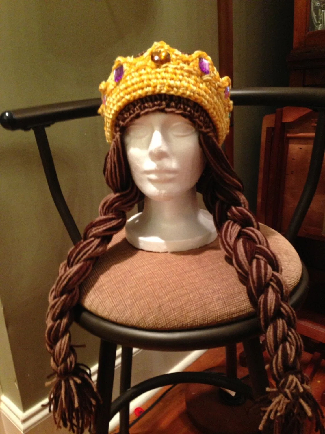 Little Princess Crochet hat with Braids and Crown in All SIzes