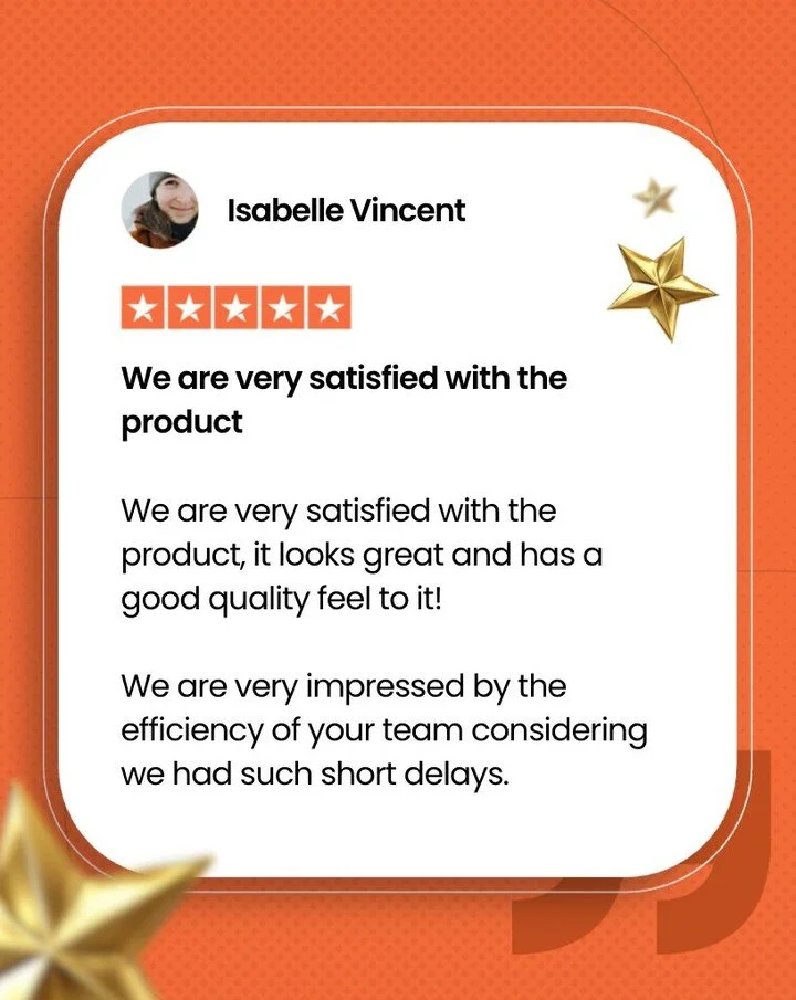 A huge thank you to Isabelle Vincent for the kind words and trust in our team.
We&rsquo;re glad the products delivered both in quality and turnaround &mdash; especially under tight timelines. Always grateful to work on projects where every detail mat