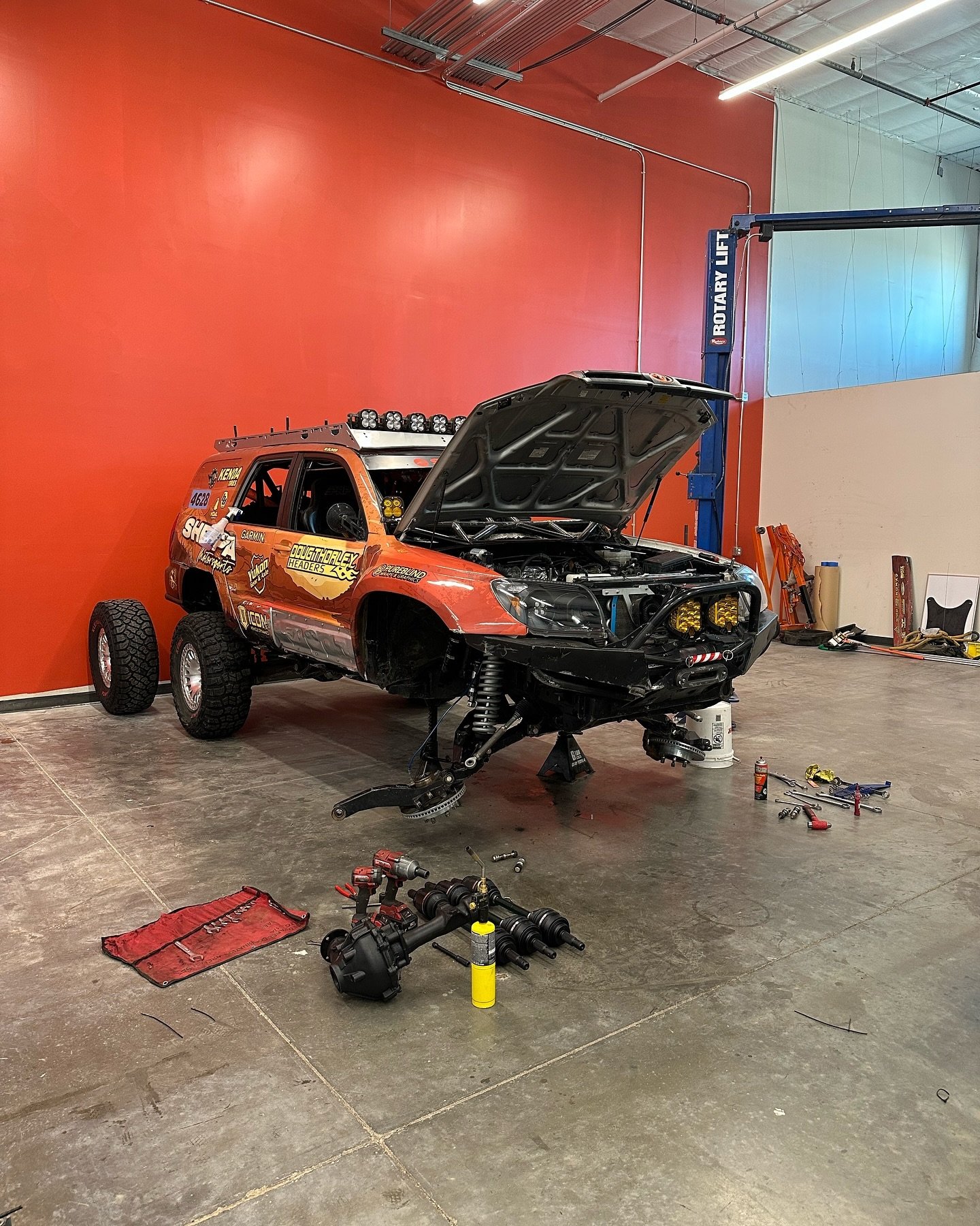 Hopefully the last time we prep this truck without a lift.

As you can see we got a two post&hellip; well most of one. We bought used and the arms we were given with the lift are wrong. So here we are prepping on jack stands once again. Soon. So soon