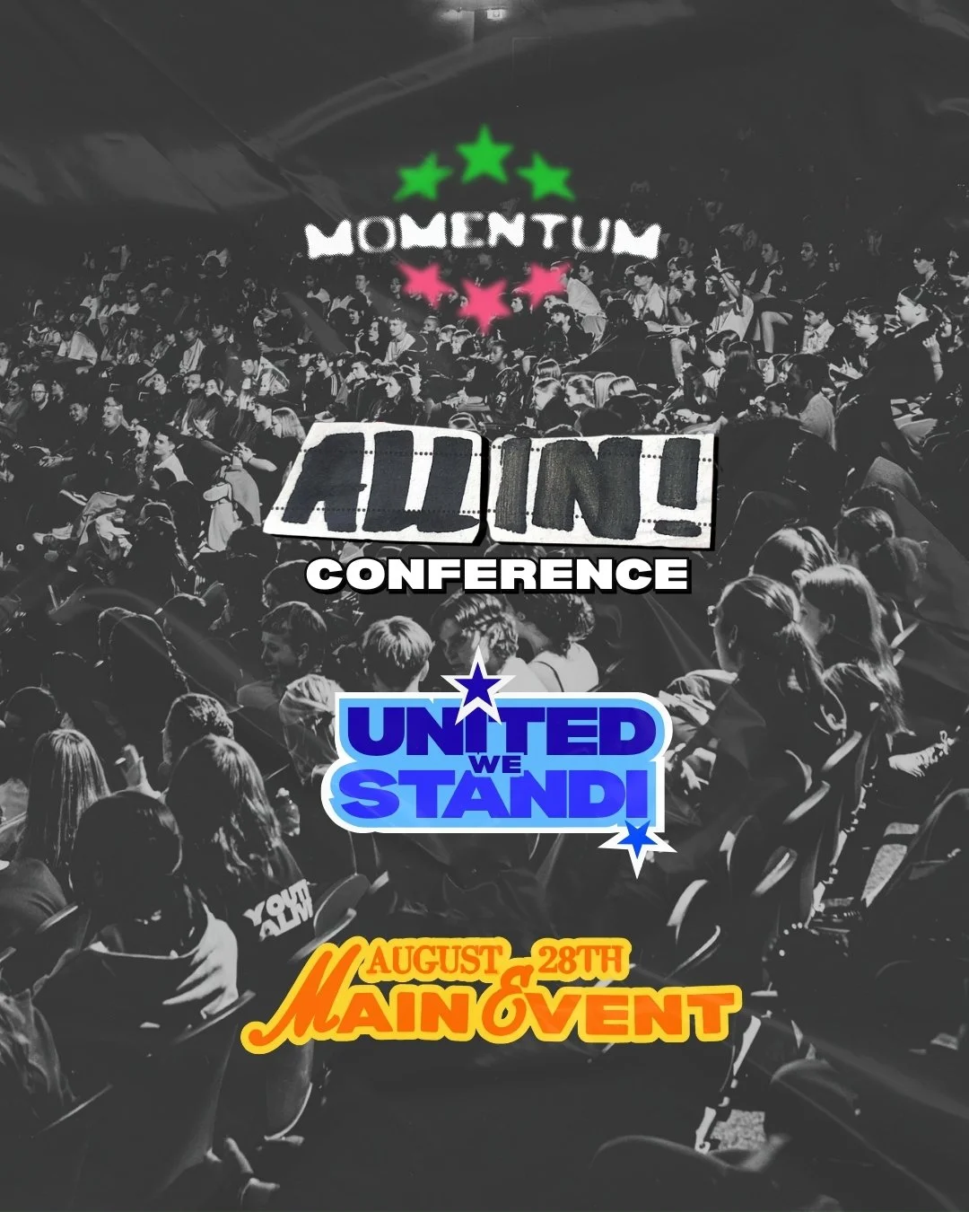 2026 release dates for Youth Alive WA. 4 united events for the young people of WA. 'Momentum', 'APRIL 8TH-9TH All in Conference', 'MAY -United We Stand!', and 'August Main Event'.