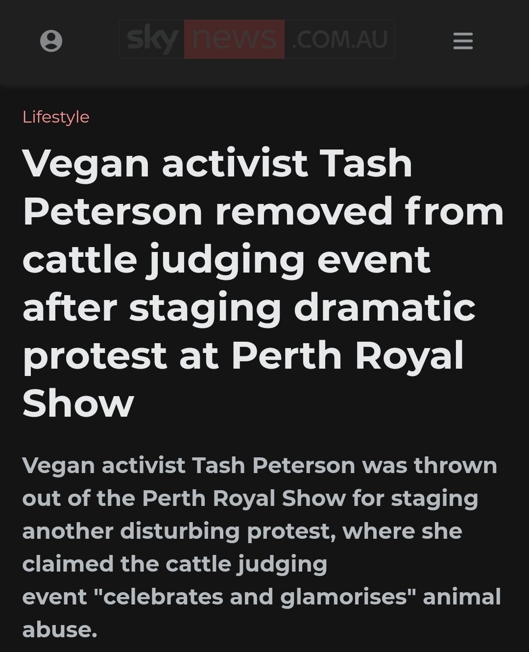 Vegan activist Tash Peterson removed from cattle judging event after  staging dramatic protest at Perth Royal Show