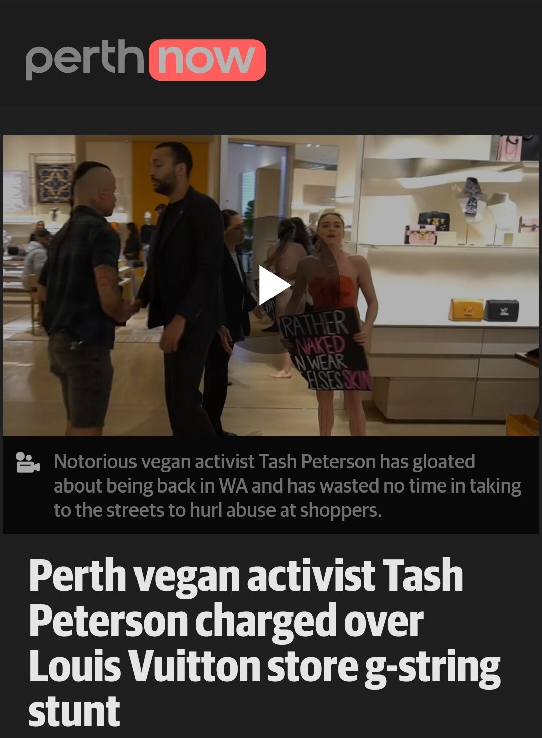 Perth vegan activist Tash Peterson charged over Louis Vuitton store  g-string stunt