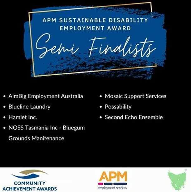 We are thrilled to be a Semi Finalist in the Tasmanian Community Achievement Awards. Our fellow nominees are all making such an amazing contribution to sustainable disability employment. Thank you @apm.australia and @communityachievementawards_au.