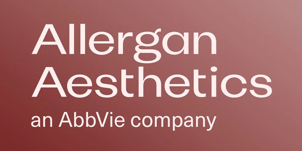 Logo for Allergan Aesthetics, an AbbVie company, on a pinkish background.