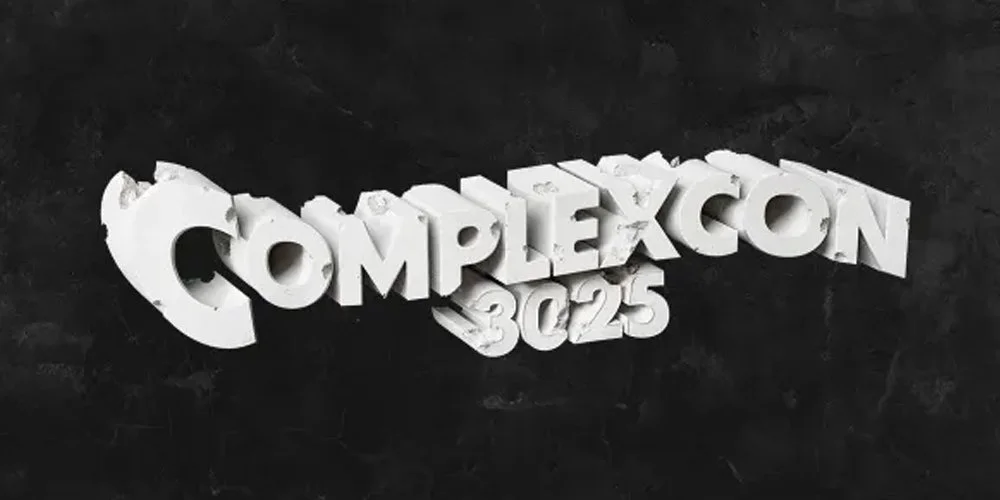3D white text 'COMPLEXCON 3025' on a dark textured background.