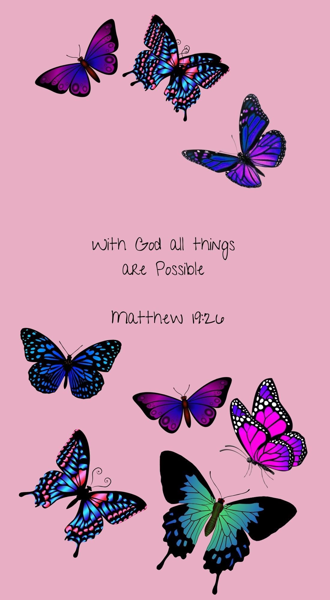 Mobile Phone Wallpaper - Butterflies from Heaven design in a Pink background. Includes 5 designs 4 with a Biblical verse.