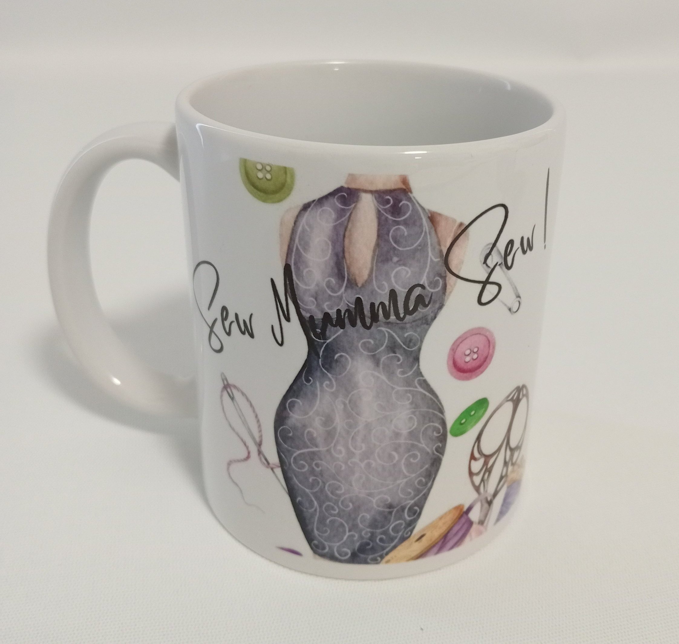 Mug 11 oz - Sew Mumma Sew - Design 2 Purple Mannequin/Sewing Machine - Photo 1 of 2