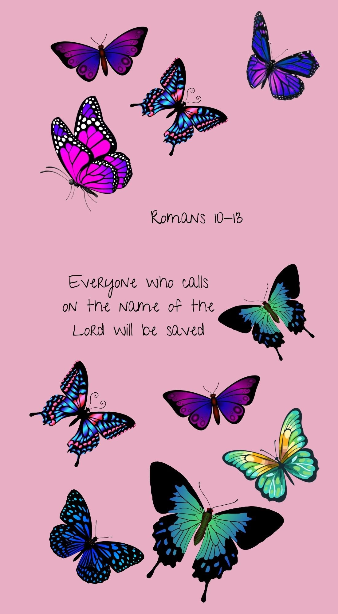 Mobile Phone Wallpaper - Butterflies from Heaven design in a Pink background. Includes 5 designs 4 with a Biblical verse.