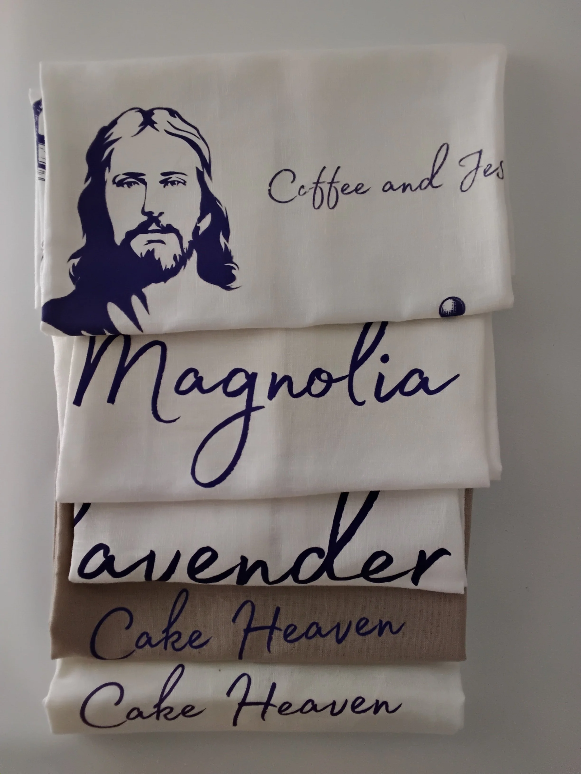 The Linen Collection - Pure Linen Made Locally.  A crisp and strong  range of Kitchen Towels has been created by Country Grace Australia. Several designs available - Coffee with Jesus, Cake Heaven, Magnolia, Lavendar in Latte  or a Pure White Linen