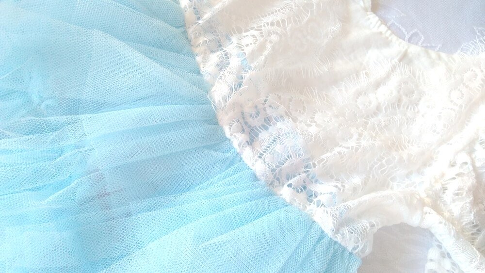 Girls Lace Bodice Tutu. Soft Pale Blue. Available in two sizes for the 12 month old and the 2 year old.
