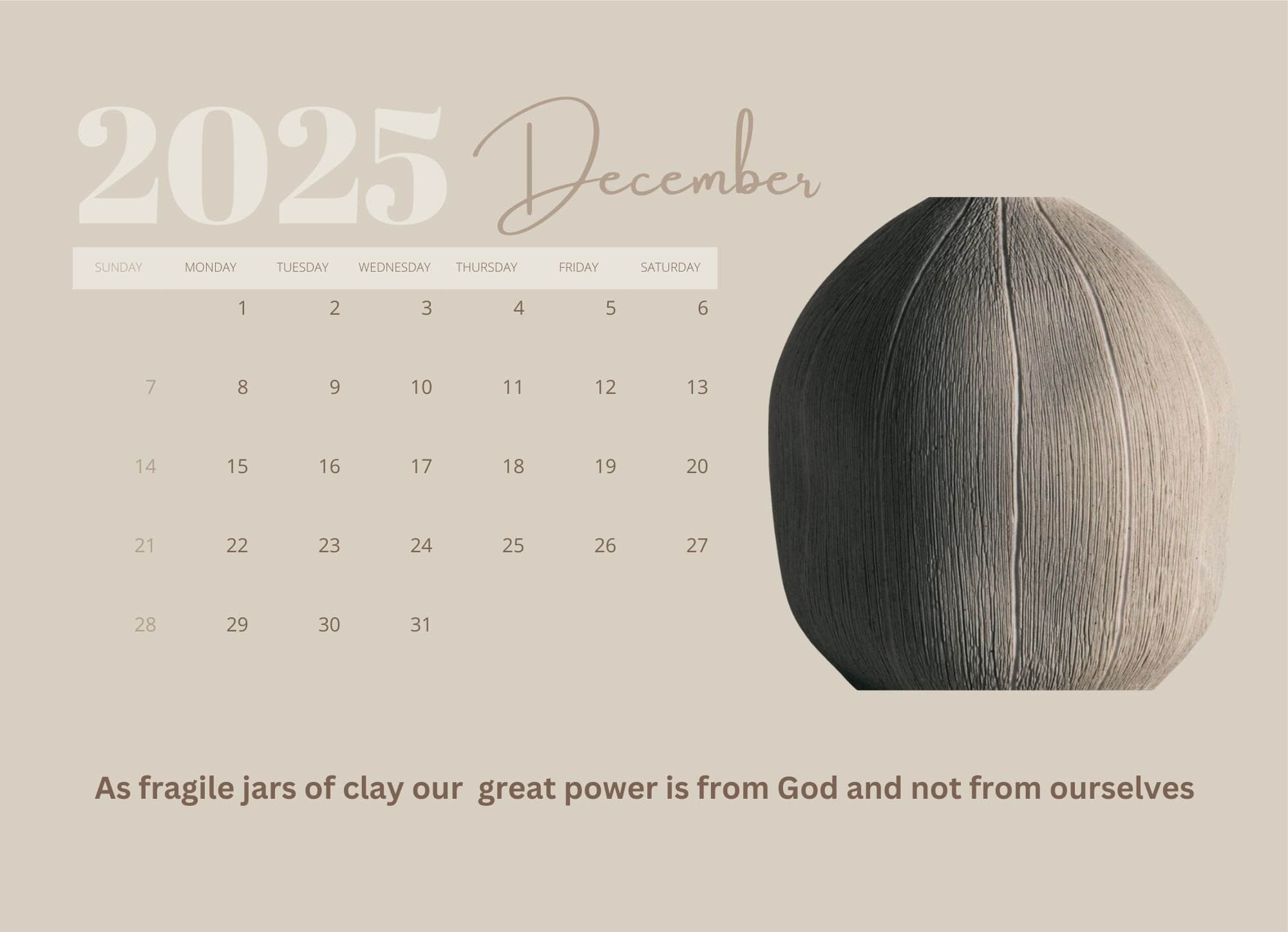 Jars of Clay - Calendar 2025 - Digital Download - A4 (Copy)