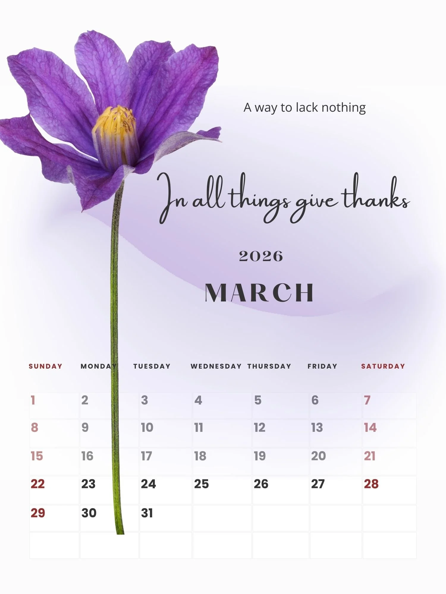 2026 is approaching and with it comes new challenges and events in every ones lives. You will find this inspiring calendar to have words of encouragement in each and every month that comes to pass.
