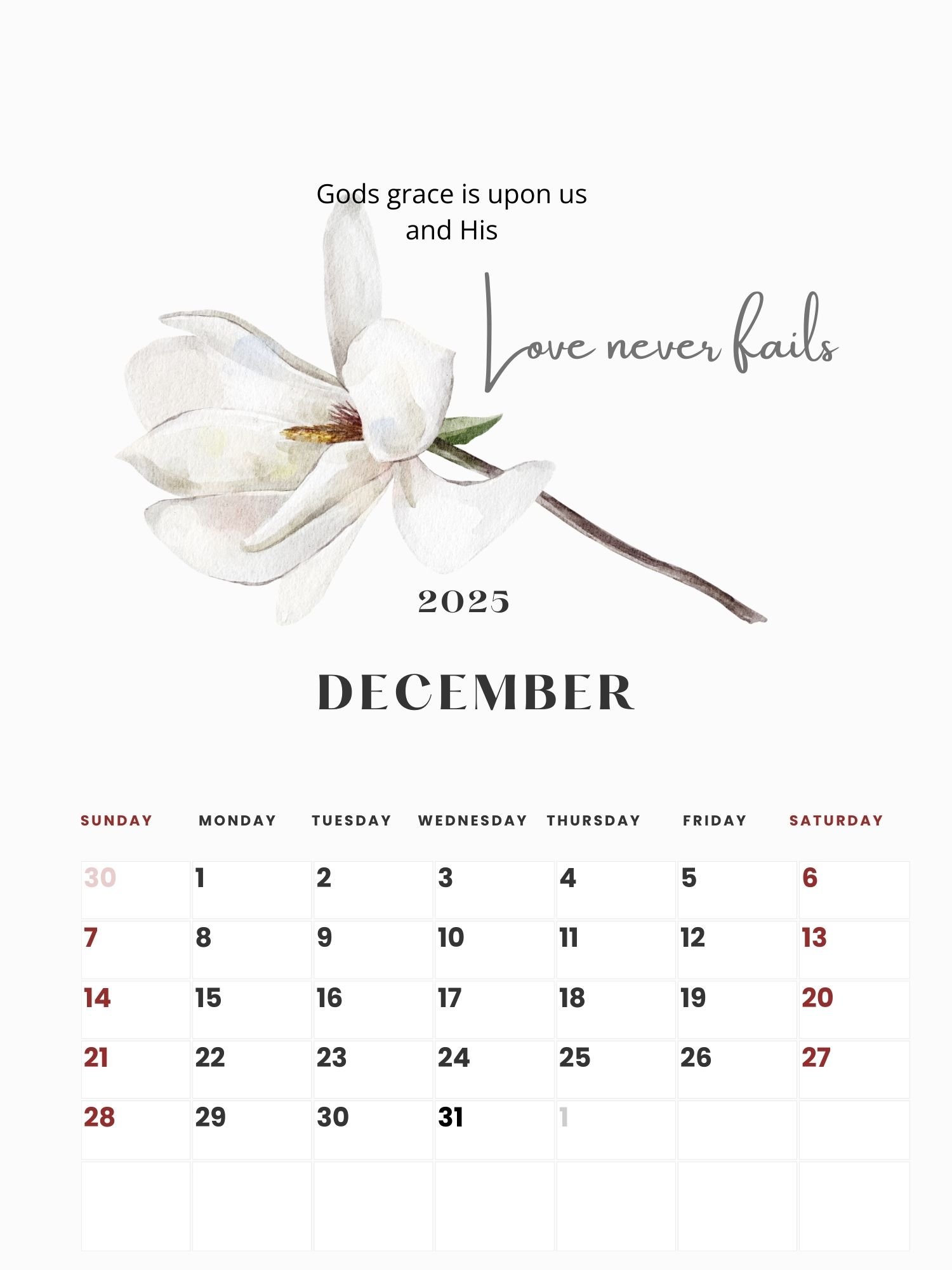 An inspirational calendar filled with Godly wisdom for each month ahead.