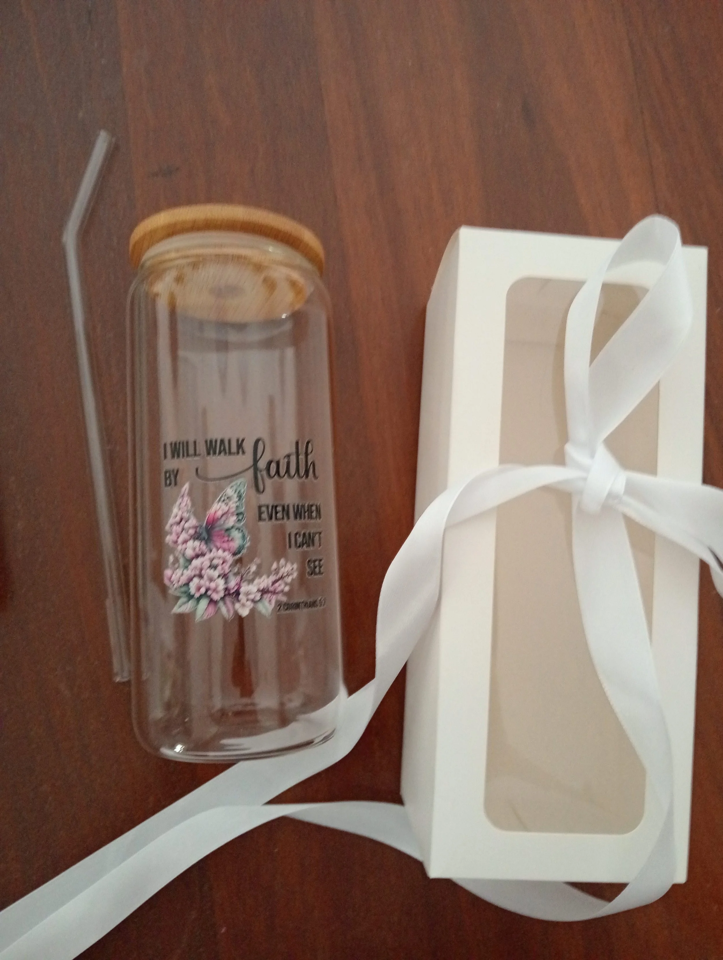 Add some Godly and Spiritual Motivation to your daily walk with the Lord. A Wellness Planner, Devotional and Glass Tumbler. I will walk by faithf Tumbler.jpg